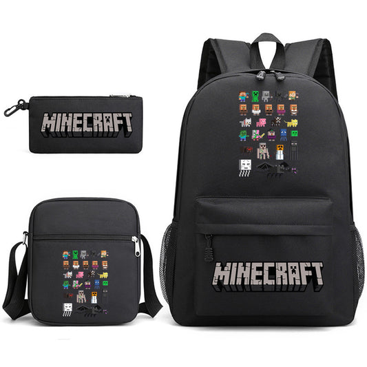 Minecraft School Bag Backpack Pencil Case Shoulder Bag Three-Piece Set _25
